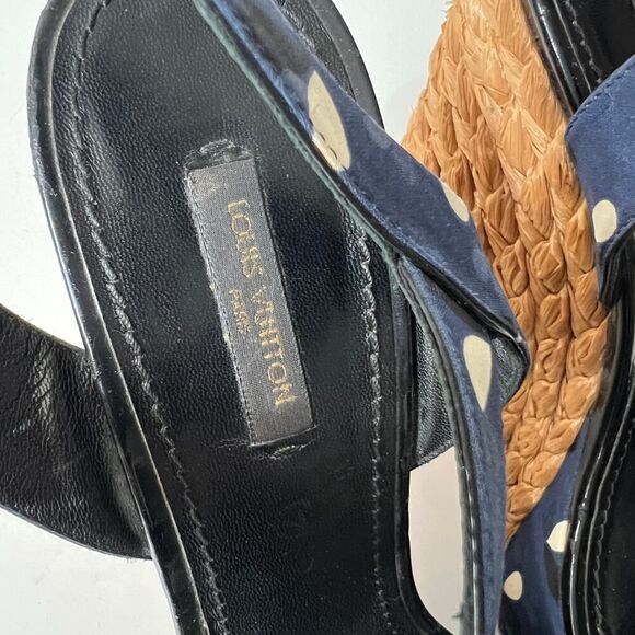 Louis Vuitton Navy Blue Fabric Braided Espadrille Wedges Heels Sandals Size 8.5 - Picture 8 of 15